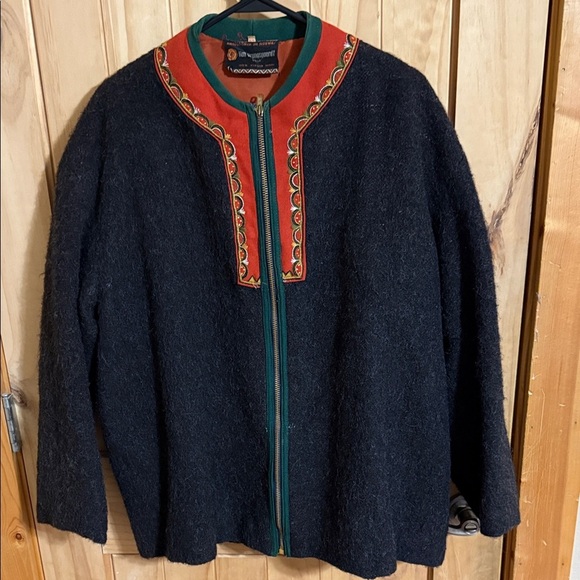 Rolf Drangsgaard Jackets & Blazers - Vintage Rolf Drangsgaard dark charcoal and Orange Embroidered Zip-Up Jacket